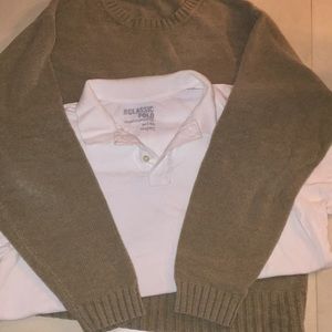 Bundle men’s cream sweater and white polo